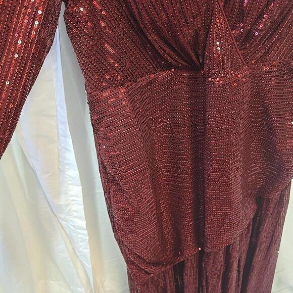 GIFFNISETI Sequins VTG Art Deco Long Sleeves Formal Gown 1XL Burgundy NWT - Picture 9 of 16